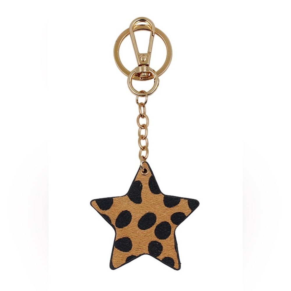 COPY - Double Sided Star Shaped Animal Print  Genuine Leather Keychain